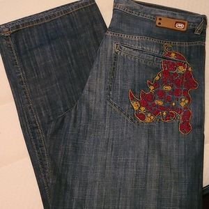 Men's baggy fit embroidered ecko unlimited jeans